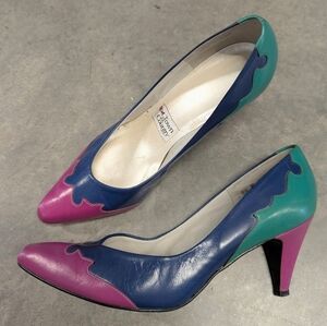 vintage COLORBLOCKED HEELS 1980's 80's 8 8.5